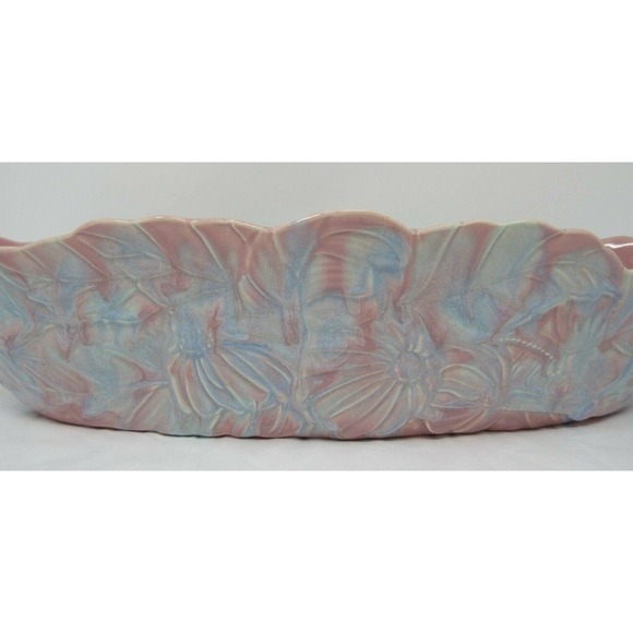 Royal Haeger Hickman Large Art Deco Console Planter Mauve Pink Floral 18" Vintag - Picture 5 of 12